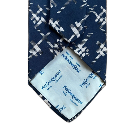 YSL Yves Saint Laurent Blue Abstract Pattern Silk Neck Tie - Picture 4 of 6